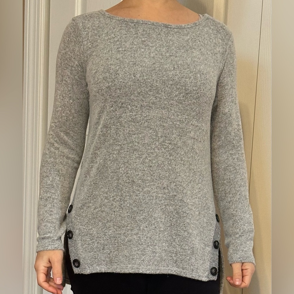 Gray Long Sleeve Top with Button Accents